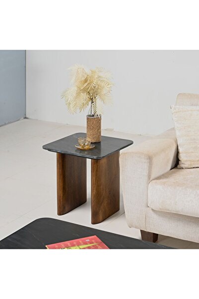 Danube Home طاولة يورك الجانبية الفاخرة ذات السطح الرخامي - باللونين الأسود و...