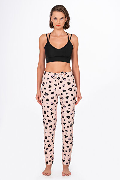 Kompedan Kadın Süet Leopar Desenli Pijama Tek Alt
