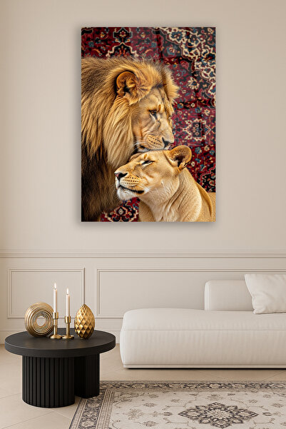 TAULART Lions in Love in Front of Iranian Carpet Lion Family Glass Painting Unbreakable Luxury Glass Painting Home Gift