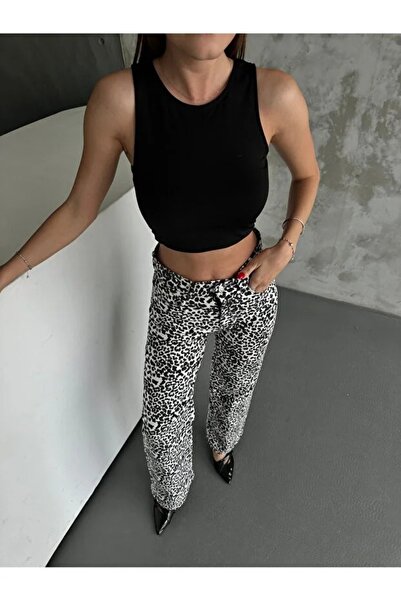 civetta Women's Sahra Leopard Print High Waist Wide Leg Pants