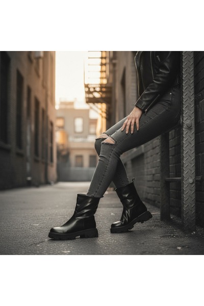 OEM Women's platform boots, fur lined interior, eco-leather, CA-82