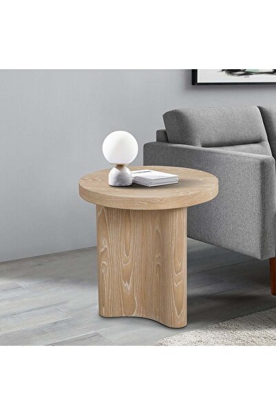 Danube Home طاولة كانسو المستديرة الجانبية - طاولة أنيقة من خشب البلوط الطبيعي لغرفة المعيشة
