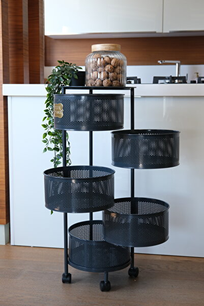 mixerhome 5 Katlı Tekerlekli Metal Sebzelik – Açılır Kapanır, Paslanmaz