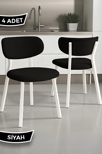 Canisa Toldy Serisi 4 Adet Siyah Bukle Kumaş Mutfak Sandalyesi Beyaz Metal Ayak