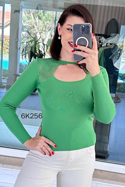 İnce Topuk Open under Collar Lace-Like Knit Knitwear Body 6K256