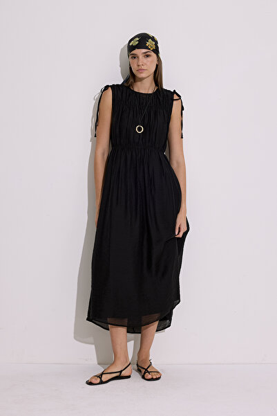 Manuka Sleeveless Dress with Ruched Detail Black