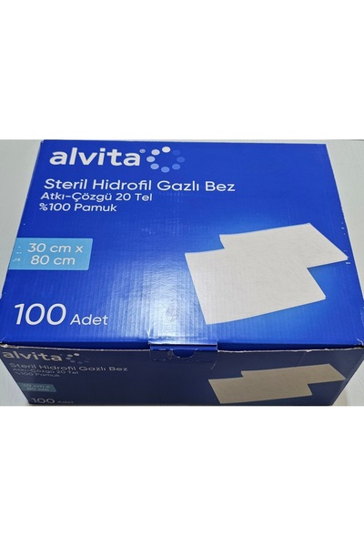 Alvita Steril Hidrofil Gazlı Bez 30x80 cm - 100 Adet (%100 Pamuk)