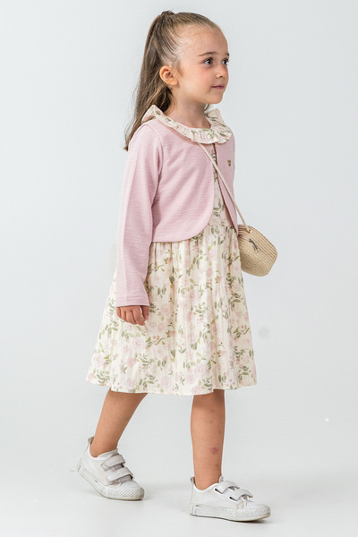 kinderos Girl's 3-Piece Set with Rose Detail Cardigan - 26K 7271