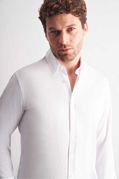 İmza Πλεκτό μακρυμάνικο πουκάμισο με λευκό γιακά με κουμπιά εφαρμοστό Stretchy πουκάμισο 1004255270