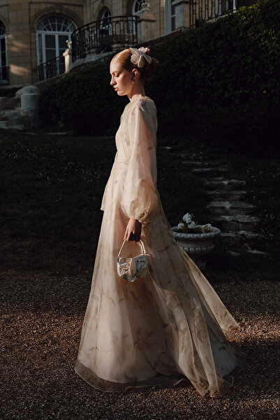 Manuka Ulla Patterned Organza Evening Dress Vanilla