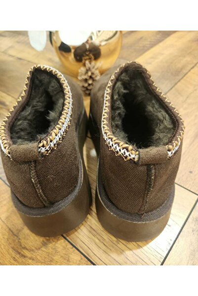 McMelzo Kadın İçi Kürklü kalın taban Terlik Bot&bootie Kahve