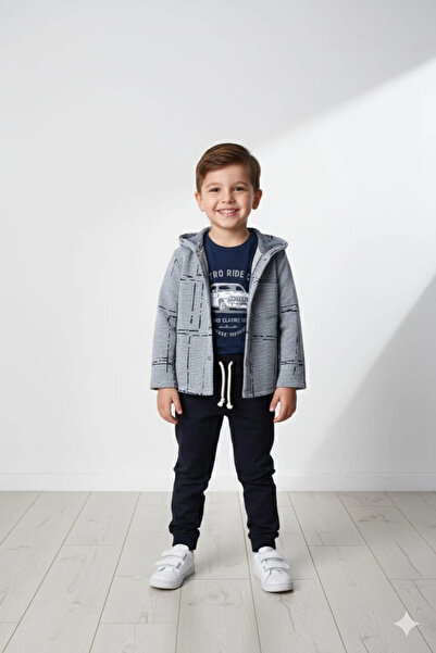 Bontino Boys' Hooded Cardigan T-Shirt and Pants 3-Piece Set