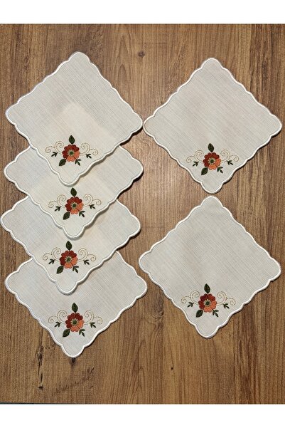 MODA مناديل تقديم بلون الكريم، مناديل كوكتيل مع تطريز جانبي للقهوة، 6 قطع منا...