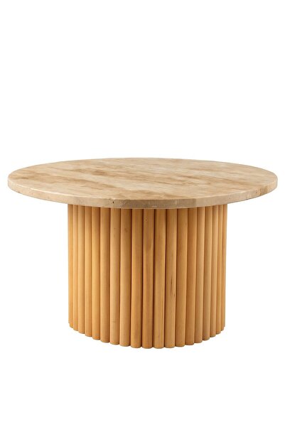 Modestmar Traverten Üstlü Kayın Ayaklı Orta Sehpa 60cm