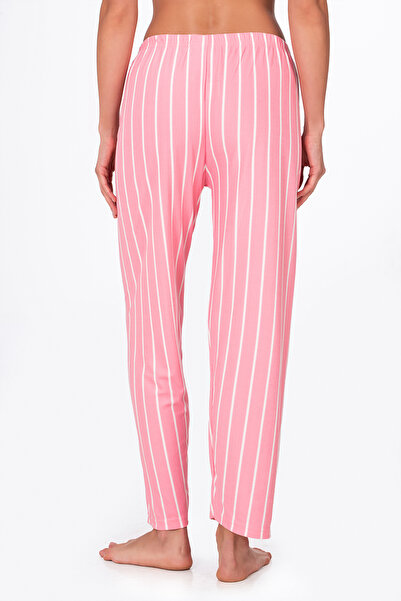 Kompedan Kadın Süet Pembe Çizgili Pijama Tek Alt