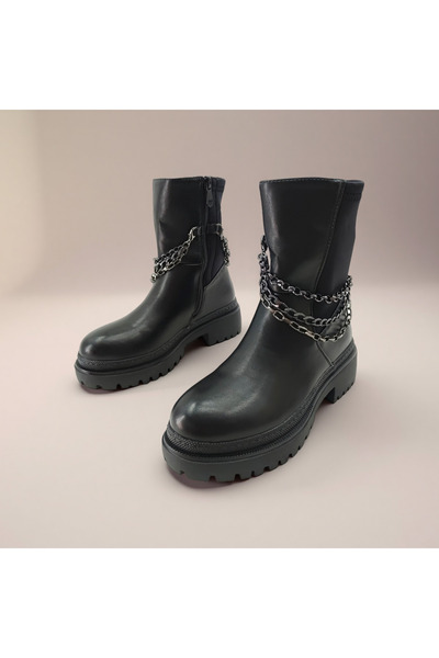 OEM Women's platform boots, fur interior, removable decorative metal accessory, B21-62