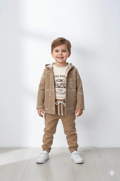 Bontino Boys' Hooded Cardigan T-Shirt and Pants 3-Piece Set