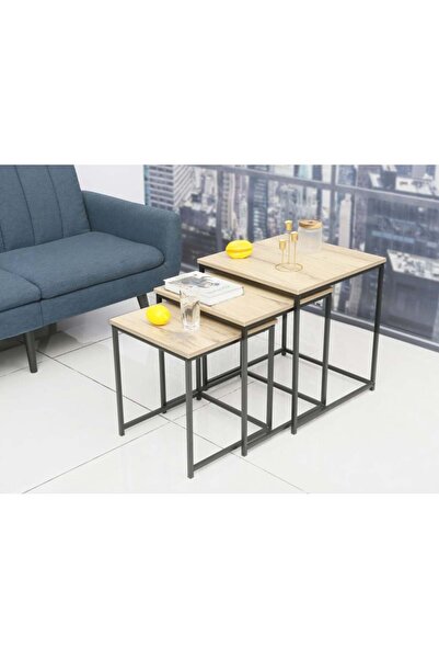 Danube Home مجموعة مايفيل من 3 طاولات جانبية متداخلة من خشب البلوط والأسود، عصرية وموفرة للمساحة