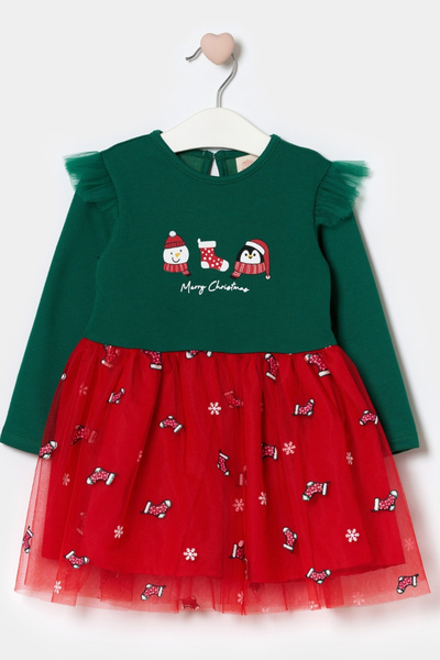 Le Mabelle Green Christmas Themed Tulle Skirt Baby Girl Dress - Annabel