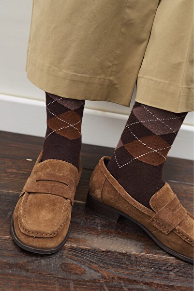 Manuka Baklava Patterned Socks Brown Plaid