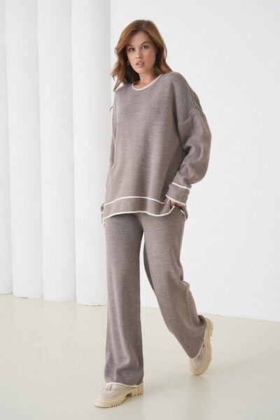 Park Karon Women's Crew Neck Oversized Sweater Pants Knitwear Bottom-Top Set