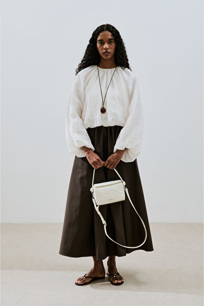 Manuka Balon Form Kisa Bluz Ekru