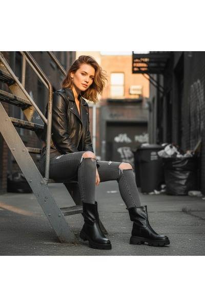 OEM Women's platform boots, fur lined interior, eco-leather, CA-82