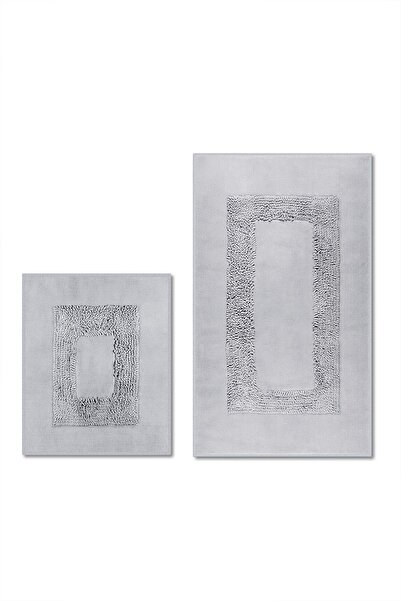 Bluenity Melo Natural Cotton 2-Piece Bath Mat & Rug Set 60X100 50X60 Gray