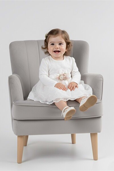 Mnk Baby&Kids Baby Girl Ribbon Floral Lace Dress M00768 Ecru