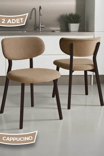 Canisa Toldy Serisi 2 Adet Cappucino Bukle Kumaş Mutfak Sandalyesi Kahverengi...