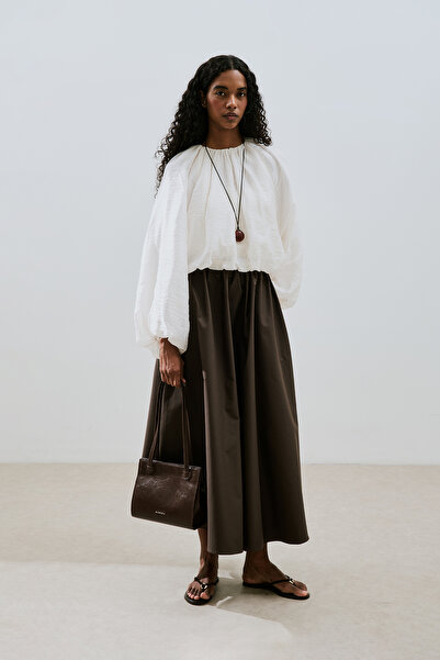 Manuka Balon Form Kisa Bluz Ekru