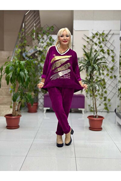 Punta Otantik Nc24155 Leopard Printed Italian Velvet Suit Magenta