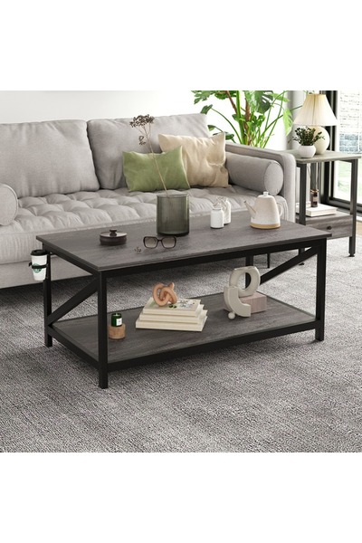 Cozara Coffee table with storage shelf and double-tier storage shelf, wooden furniture