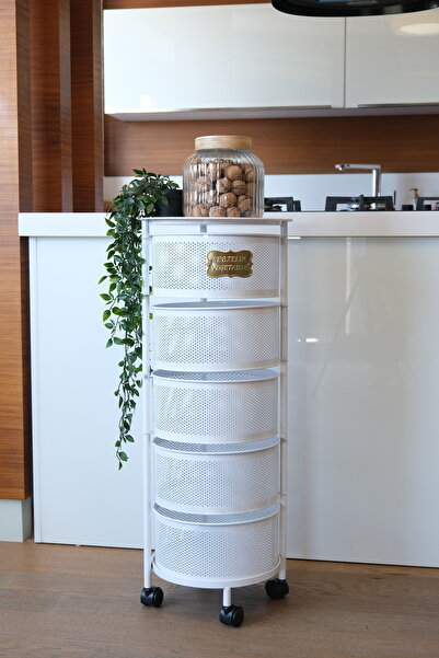 mixerhome 5 Katlı Tekerlekli Metal Sebzelik – Açılır Kapanır, Paslanmaz