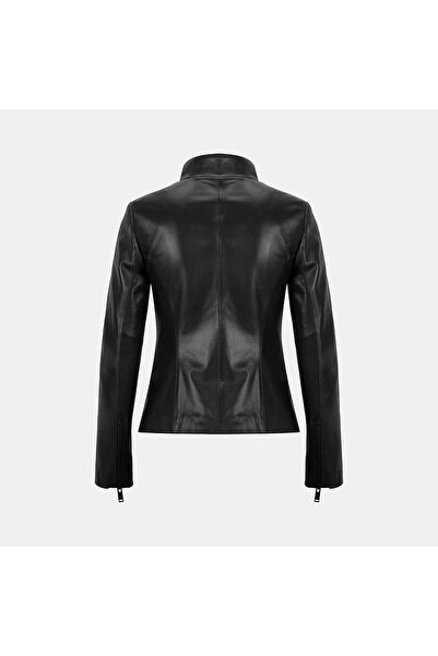 Desa Women's Black Judge Collar Fit Leather Jacket