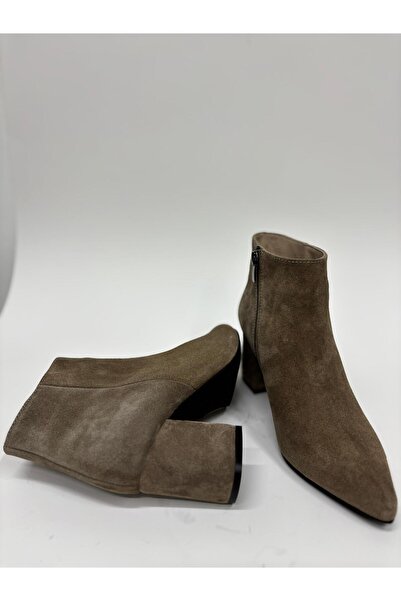 TİME Hakiki Deri Vizon Süet Sivri Burun Topuklu Kadın Bot