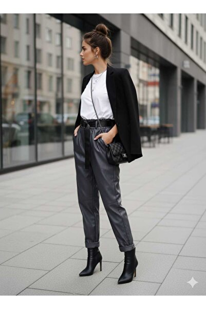 Punta Otantik Nc8600 Italian Leather Trousers Smoked