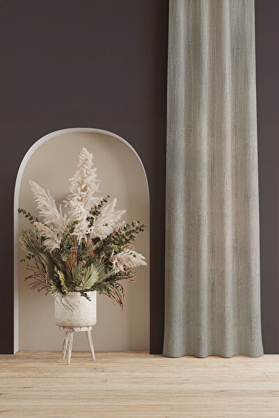 ASDİVA Jacquard Woven Drawstring Extrafoam Single Panel Non-Pleated Sequin Detailed Mink Gray Background Curtain