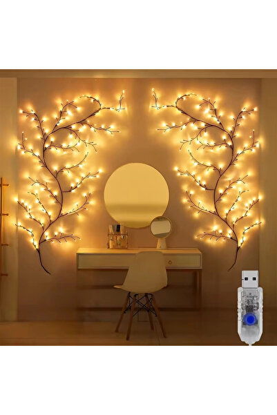 SHOPYTECH Dal Şeklinde LED Duvar Işığı 1.85m 96 LED Sıcak Beyaz USB Uzaktan K...