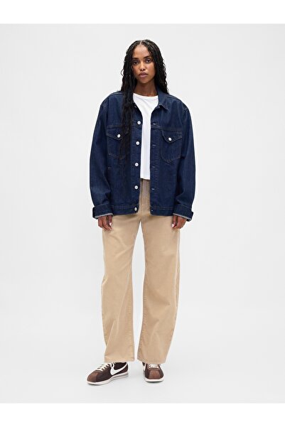 GAP Kadın Koyu Bej High Rise Kadife Barrel Pantolon