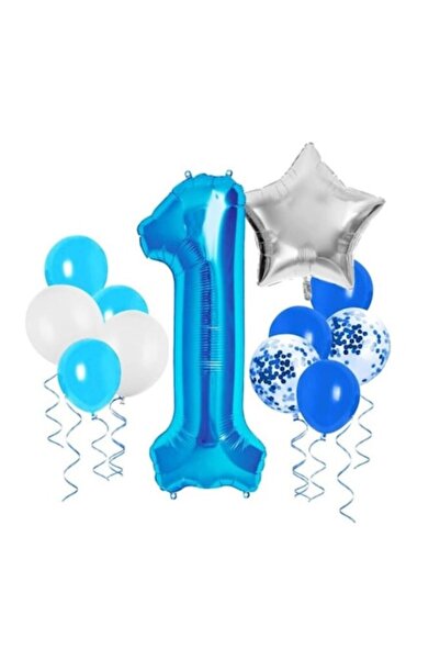 HAPPY JOKER Set de 12 baloane albastre pentru prima aniversare (Numărul 1 95c...