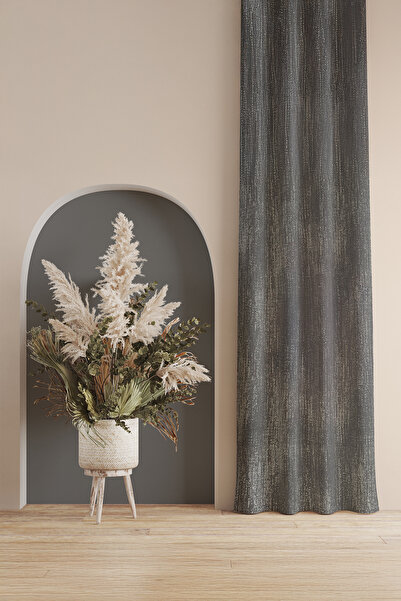 ASDİVA Jacquard Woven Drawstring Extrafoam Single Panel Non-Pleated Glitter Detailed Size Options Available Cream Gray Background Curtain