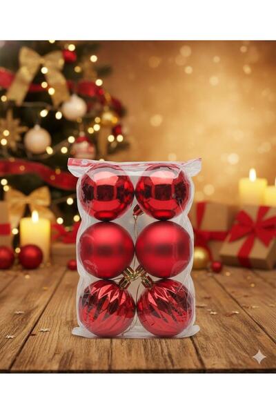 Adana Pasta Malzemeleri ERT-YIL-25311-KRMZ GLOANȚ DE CRĂCIUN ROȘU 8 CM 6 BUCĂ...