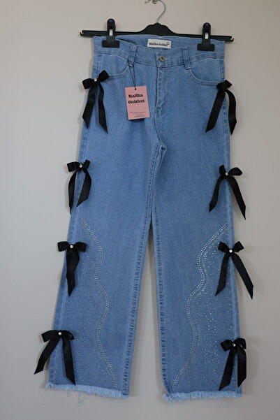 Malika Golden Kız Çocuk Kurdeleli Kot Pantolon