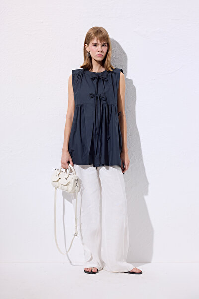 Manuka Lace-Up Detail Vest Navy Blue