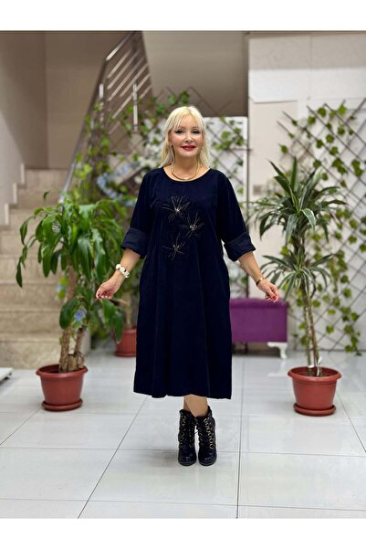 Punta Otantik Nc25130 Floral Pattern Italian Velvet Dress Black