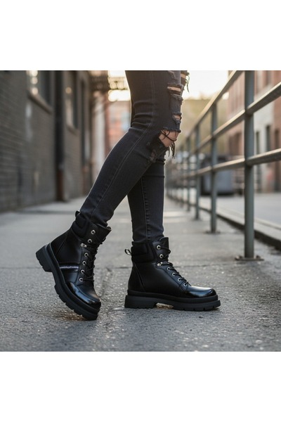 OEM Women's platform boots, fur lined interior, with removable decorative metal accessory, B21-120