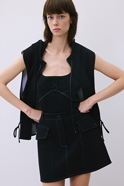 rue Contrast Stitching Pack Mini Black Knitwear Skirt