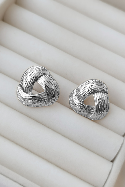 COSİTA Silver Mesh Detailed Earrings Modern Design Elegant and Stylish Accessory