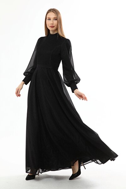 Asees Simli Zemin Tesettür Kemerli Elbise Abiye